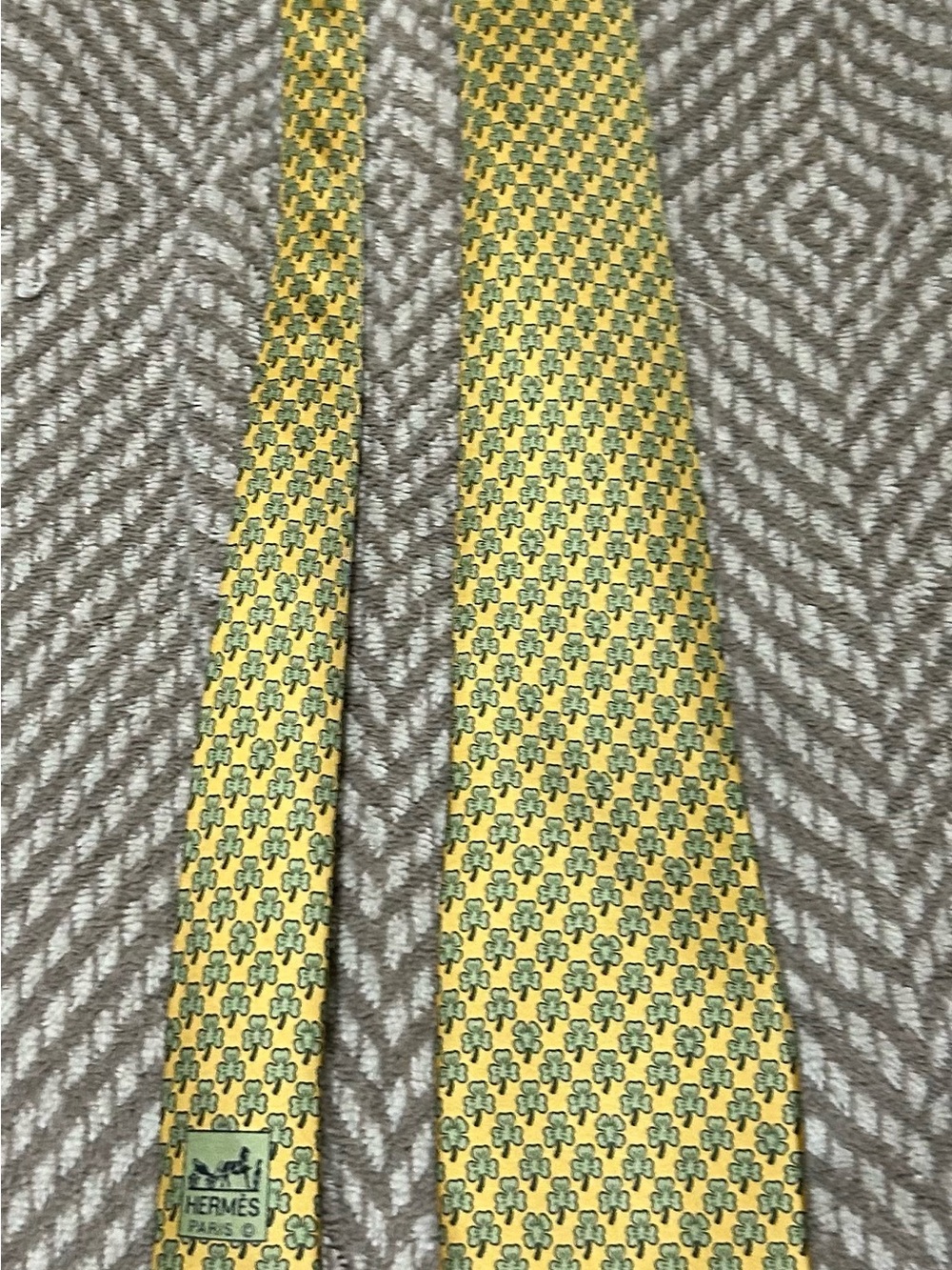 Hermes Yellow and Green Patterned Silk Tie